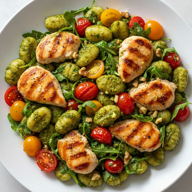Gnocchi with Arugula Pesto and Cherry Tomatoes