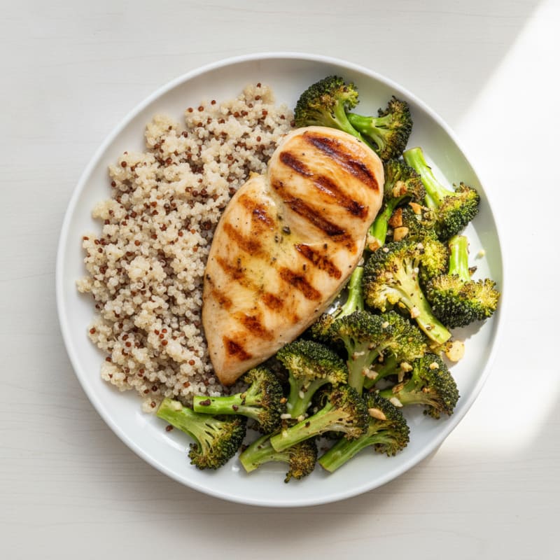 Grilled Chicken Breast with Quinoa and Roasted Broccoli