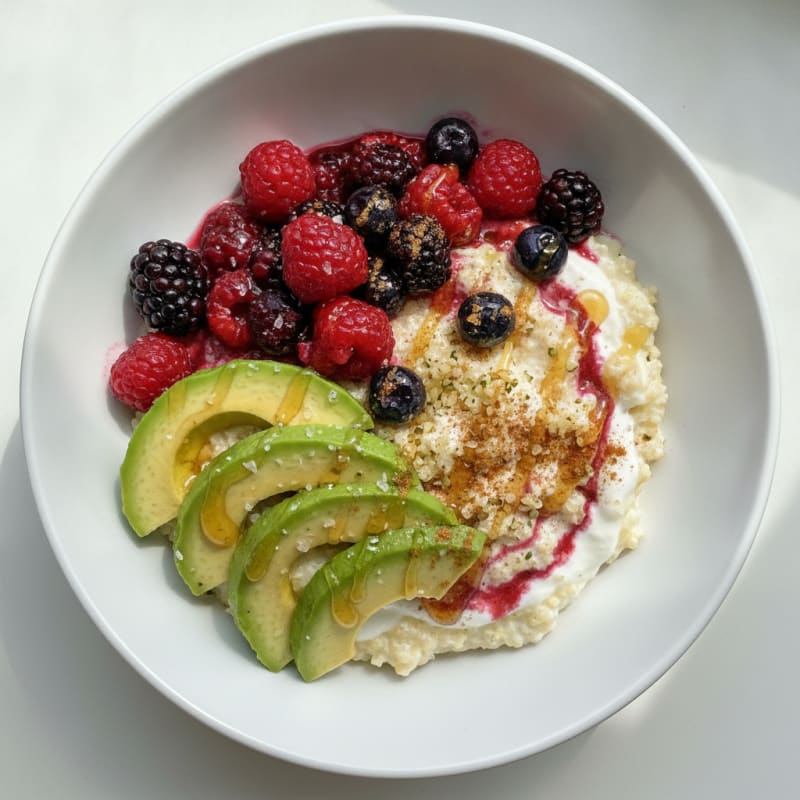 Warm Berry Avocado Breakfast Bowl