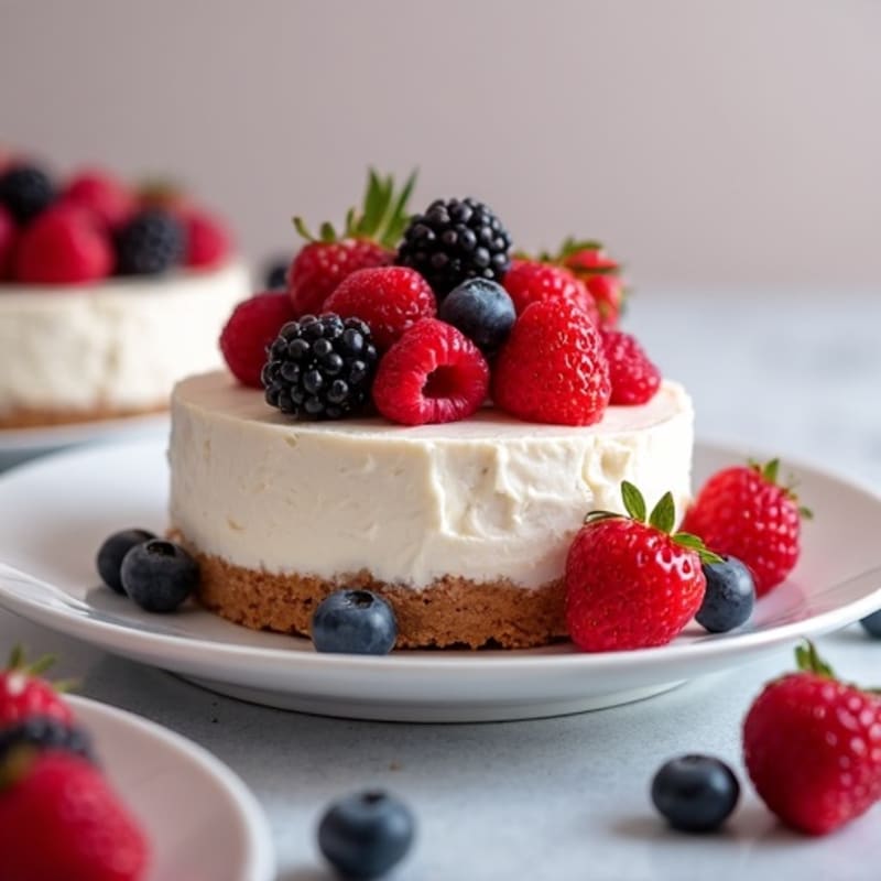 Greek Yogurt Protein Cheesecake with Mixed Berries