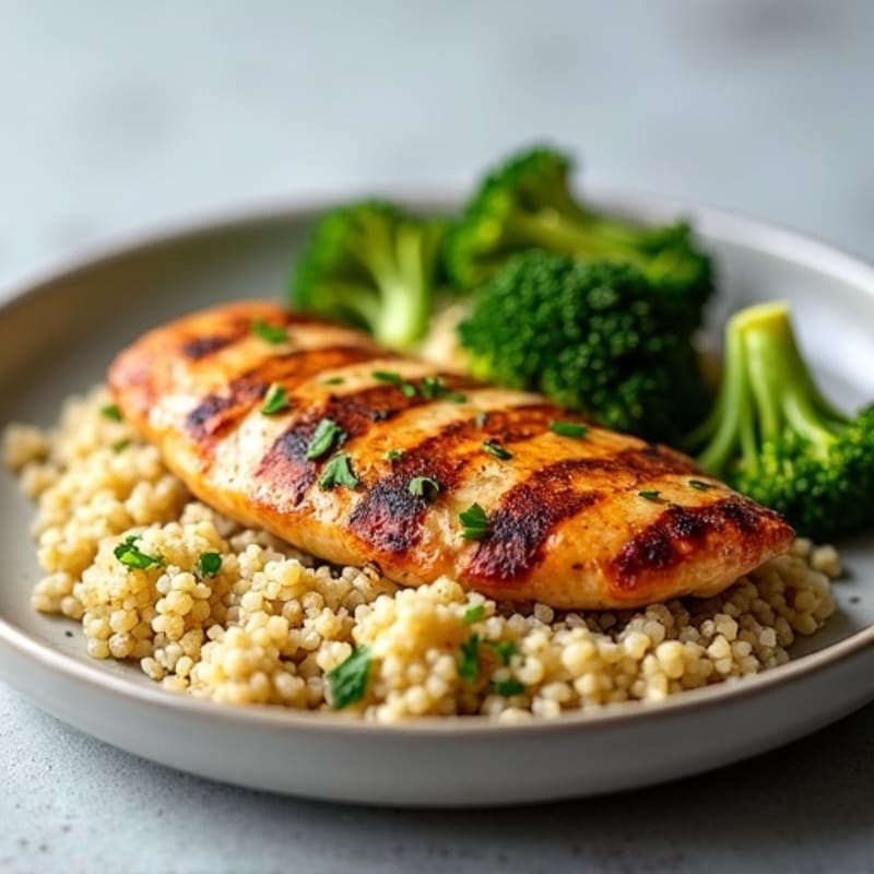 Grilled Chicken Breast with Quinoa and Roasted Broccoli