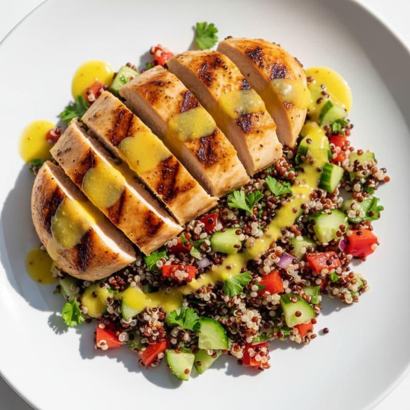 Grilled Chicken Breast with Crunchy Quinoa Salad and Lemon Vinaigrette