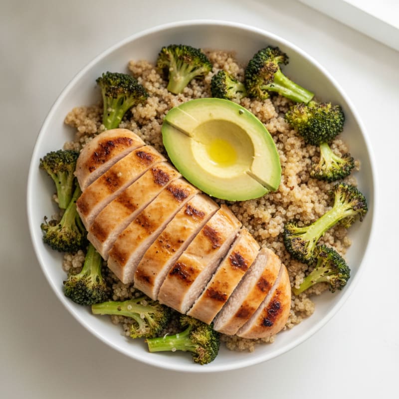 Grilled Chicken Quinoa Bowl with Roasted Broccoli