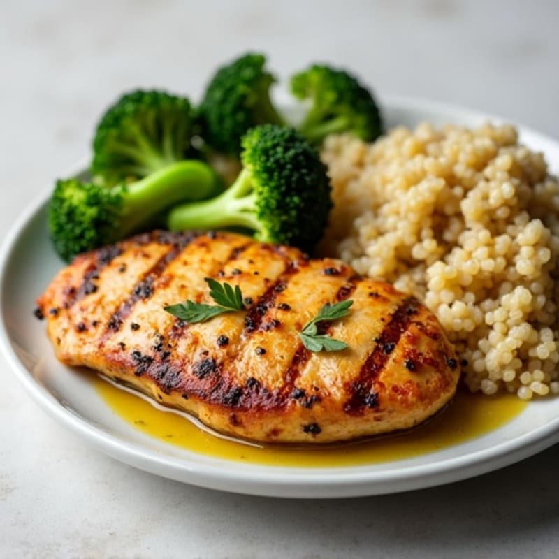 Grilled Chicken Breast with Quinoa and Roasted Broccoli