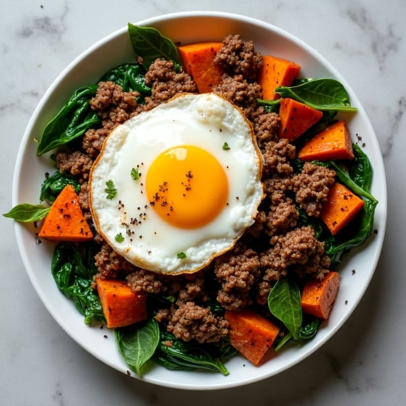 Crispy Ground Beef and Roasted Sweet Potato Skillet