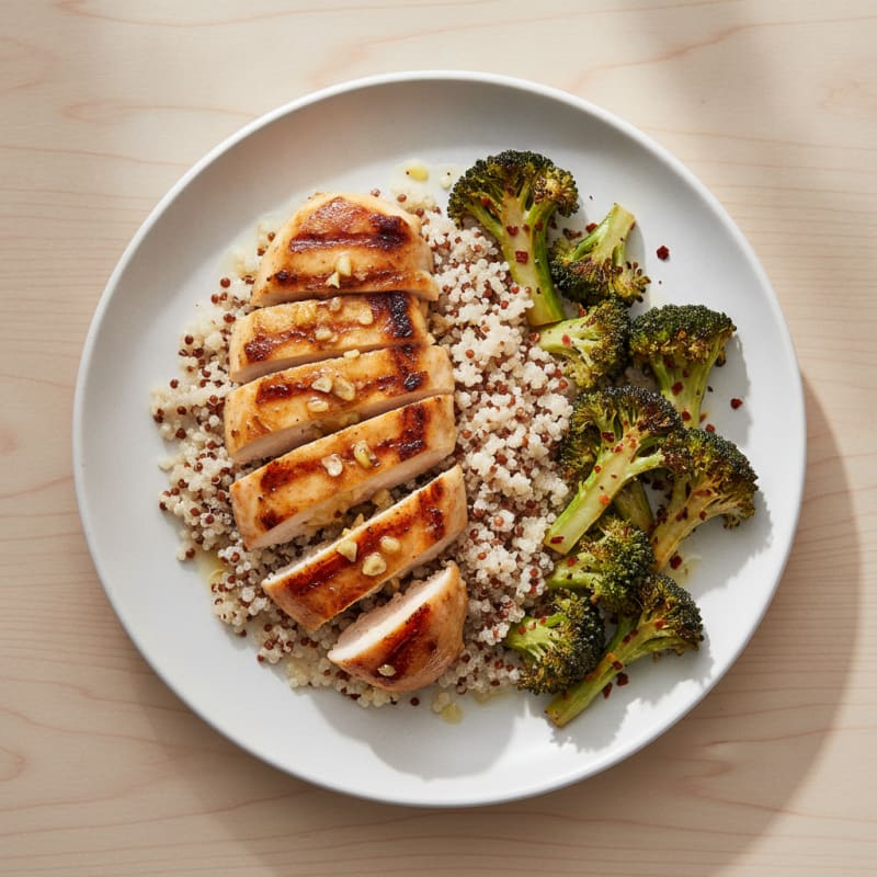 Grilled Chicken Breast with Quinoa and Roasted Broccoli