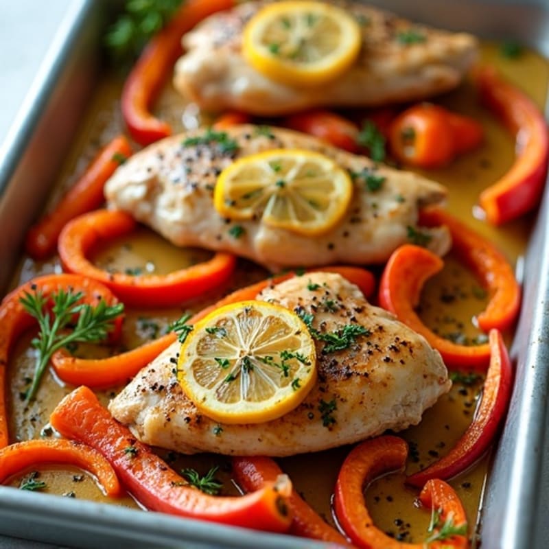 Sheet Pan Lemon-Herb Chicken with Roasted Carrots and Sweet Bell Peppers