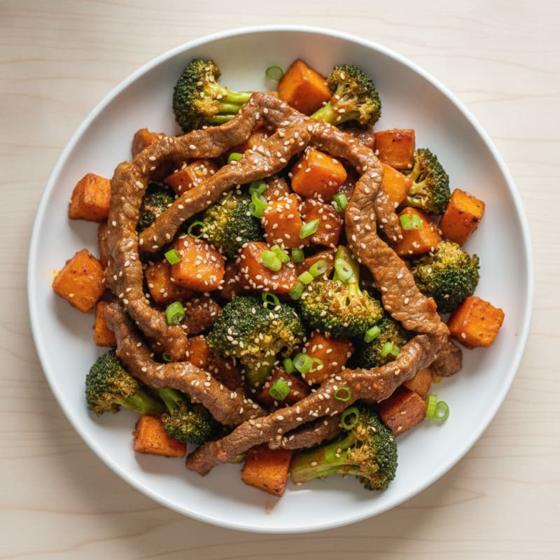 Lean Beef Stir Fry with Broccoli, Sweet Potatoes, and Sriracha