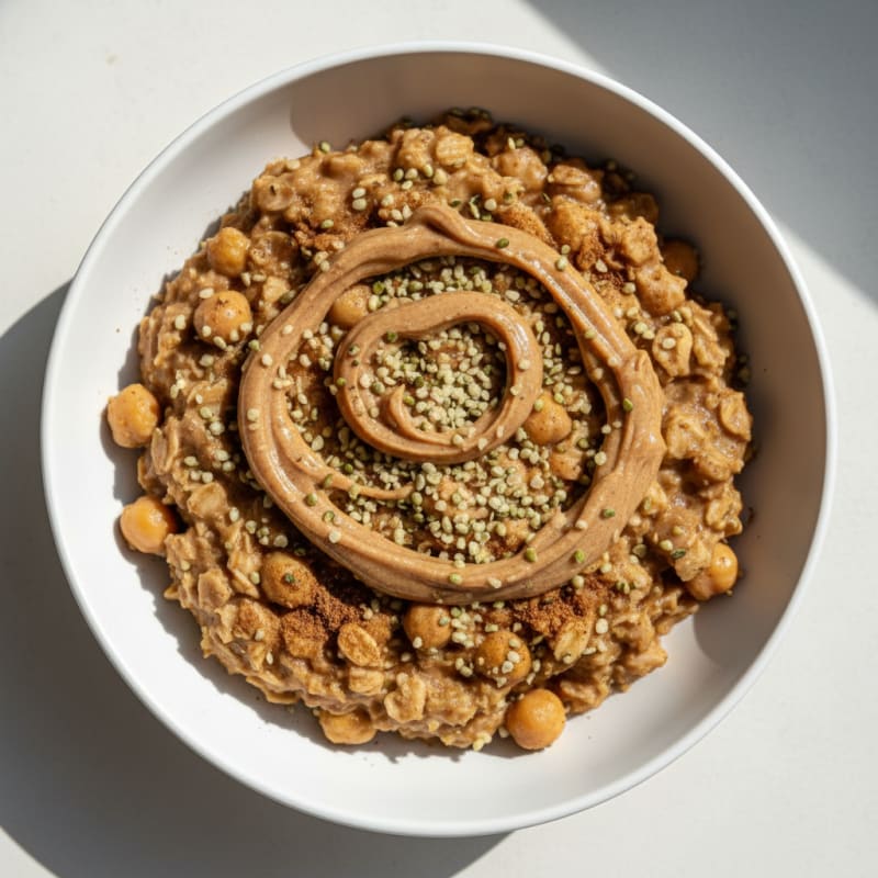 Creamy Chickpea Protein Oats with Hemp Seeds and Almond Butter
