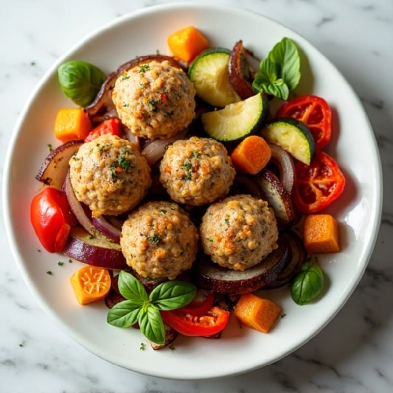 Herb-Seasoned Turkey Meatballs with Roasted Vegetables