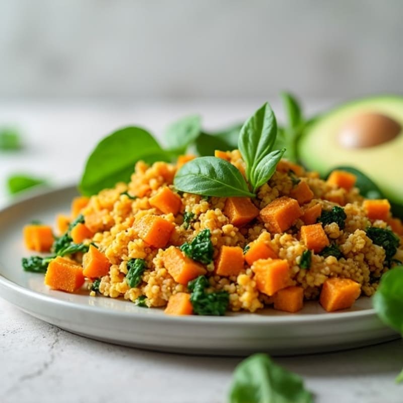 Turkey and Sweet Potato Scramble with Spinach