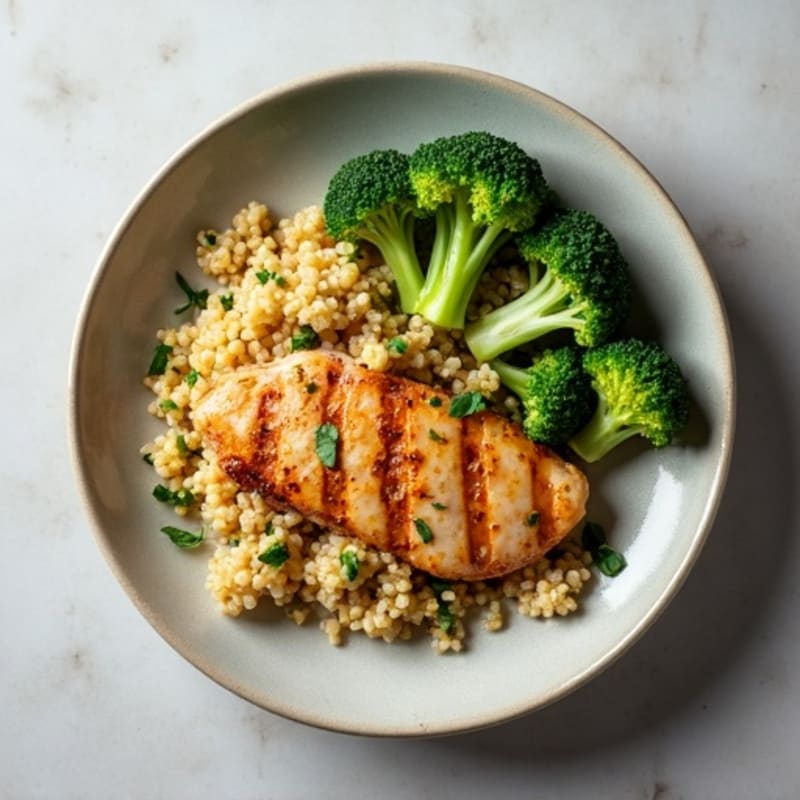 Grilled Chicken Breast with Quinoa and Roasted Broccoli