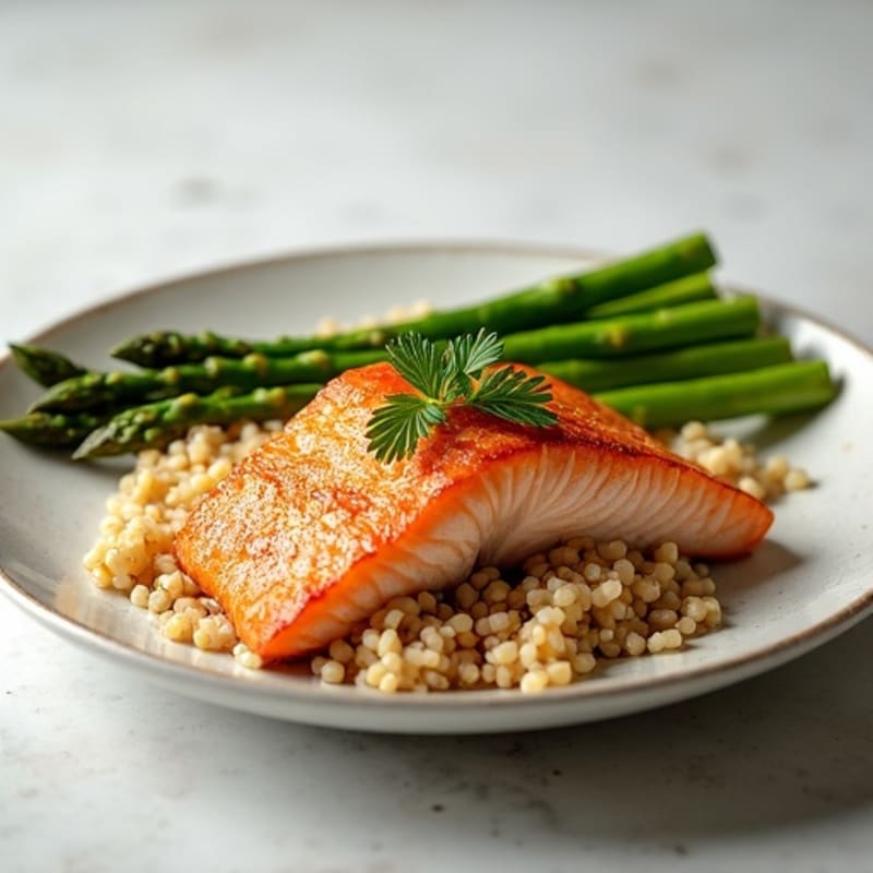 Seared Salmon with Steamed Asparagus and Brown Rice