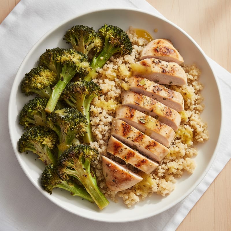 Grilled Chicken and Quinoa Bowl with Roasted Broccoli