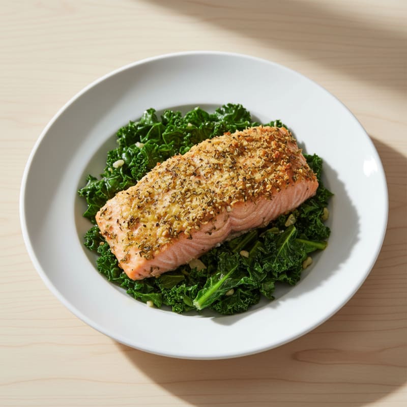 Herb-Crusted Salmon with Braised Kale