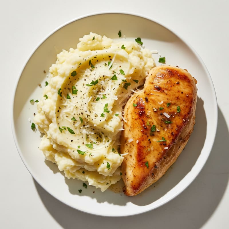 Garlic Parmesan Mashed Potatoes with Roasted Herb Chicken
