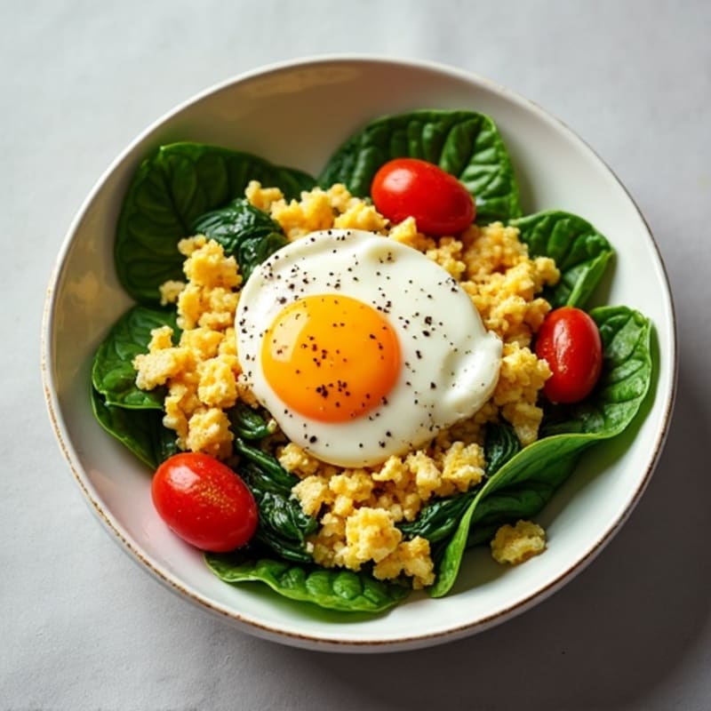 Fluffy Egg and Spinach Scramble with Roasted Tomatoes