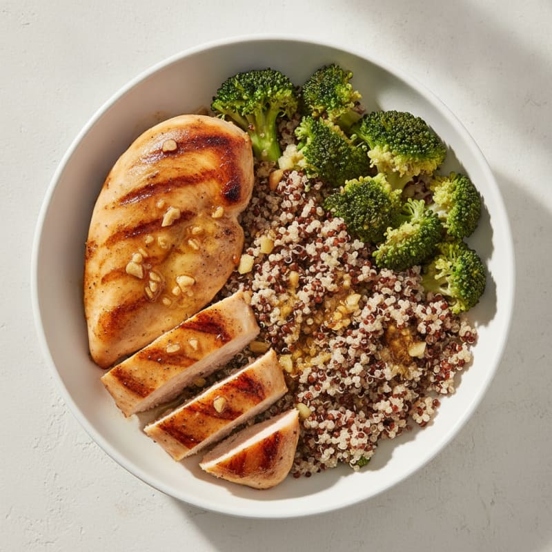 Grilled Chicken Breast with Broccoli and Quinoa Bowl
