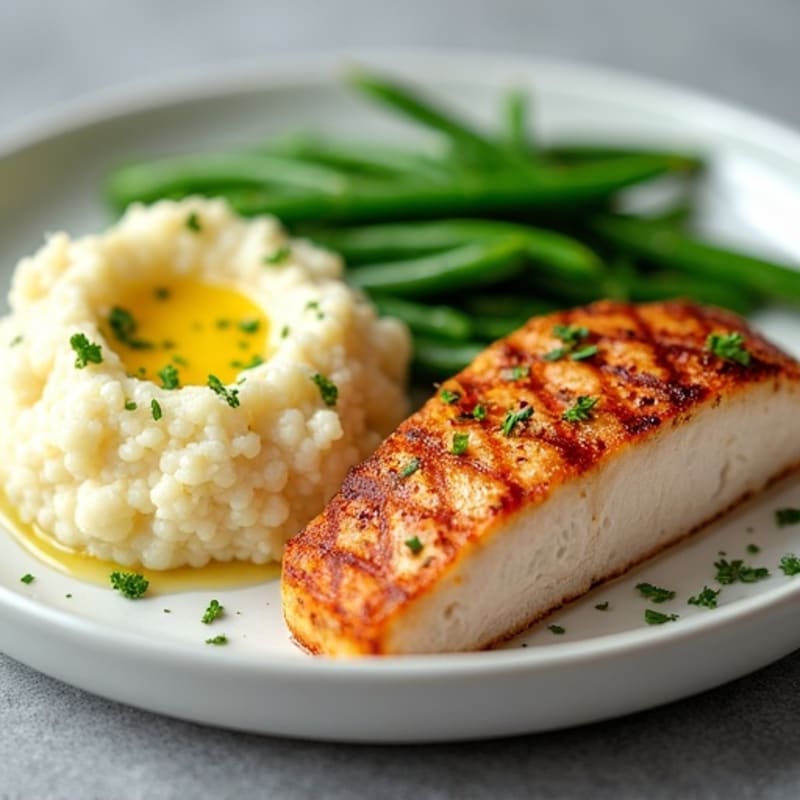 Seared Turkey Breast with Steamed Green Beans and Cauliflower Mash