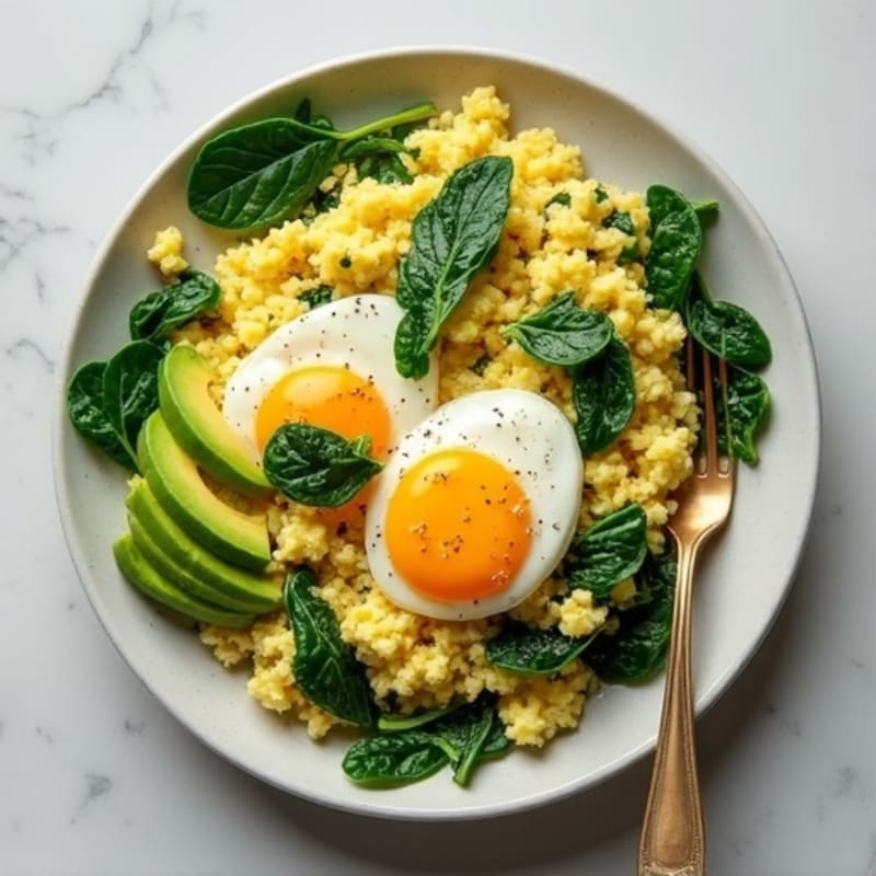 Egg White and Cottage Cheese Scramble with Sautéed Spinach