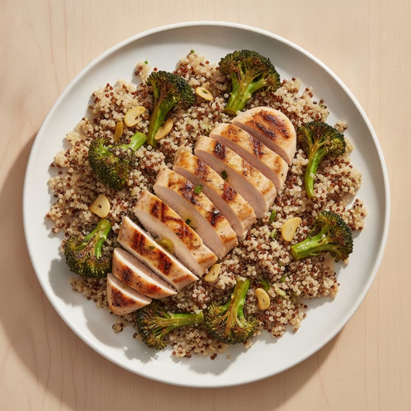 Grilled Chicken Breast with Roasted Broccoli and Quinoa