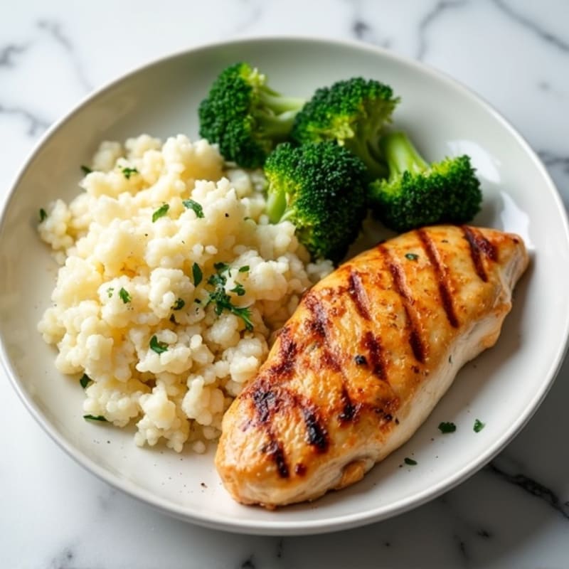 Grilled Chicken Breast with Steamed Broccoli and Cauliflower Rice