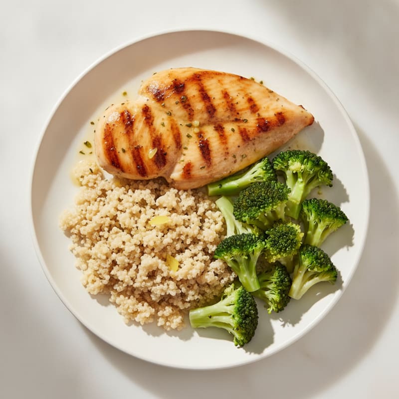 Grilled Chicken Breast with Quinoa and Steamed Broccoli