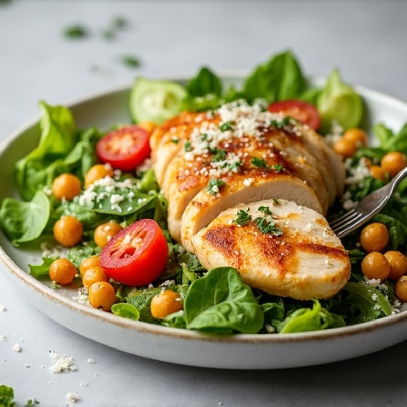 Herb-Grilled Chicken Caesar with Crispy Chickpea Croutons