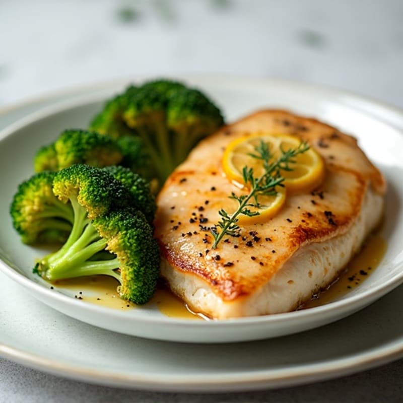Lemon Garlic Pan-Seared Chicken with Roasted Broccoli