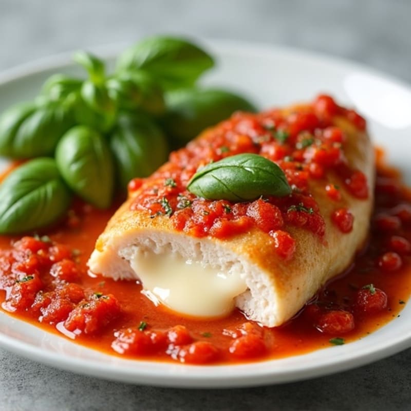 Mozzarella-Stuffed Chicken Breast with Zesty Marinara and Crispy Turkey Pepperoni