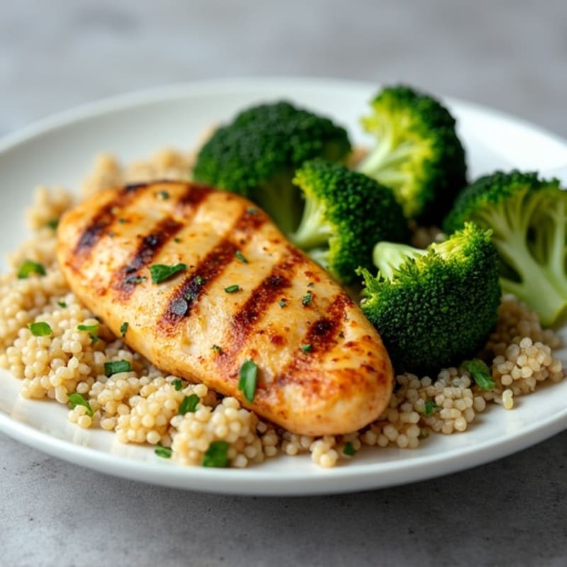 Grilled Chicken Breast with Quinoa and Roasted Broccoli