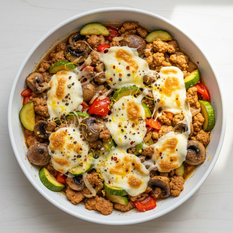 Zesty Mushroom and Veggie Skillet with Creamy Mozzarella