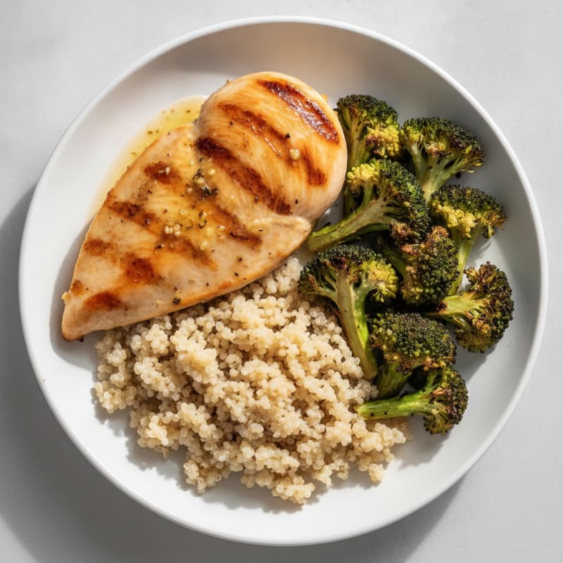 Grilled Chicken Breast with Quinoa and Roasted Broccoli