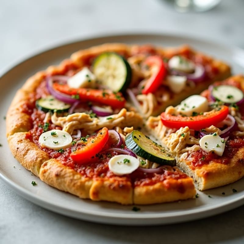 Crispy Sourdough Pizza with Shredded Chicken and Roasted Vegetables