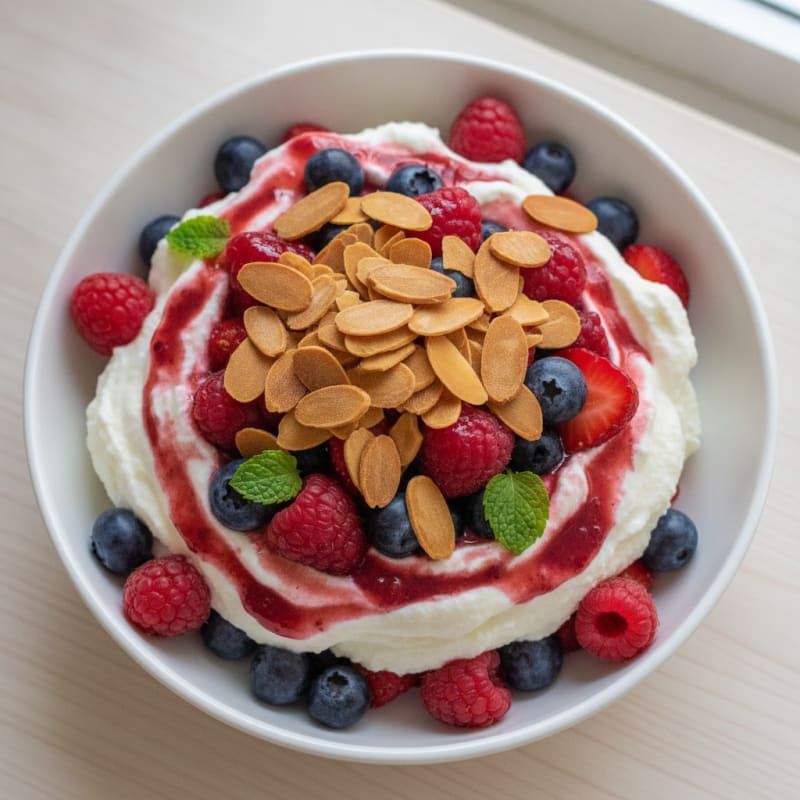 Greek Yogurt Protein Parfait with Mixed Berries and Almonds