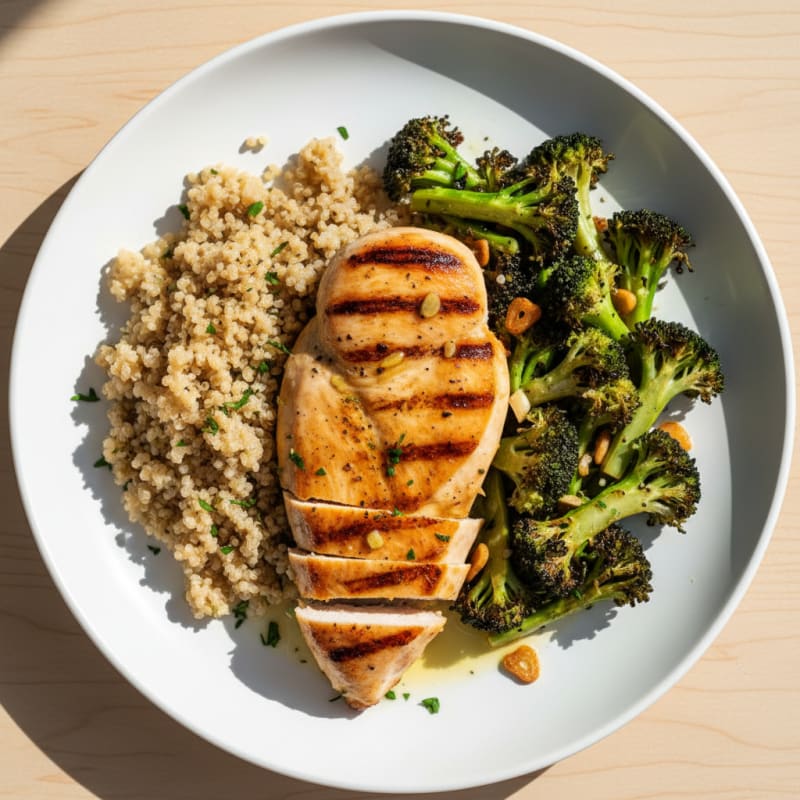 Grilled Chicken Breast with Roasted Broccoli and Quinoa