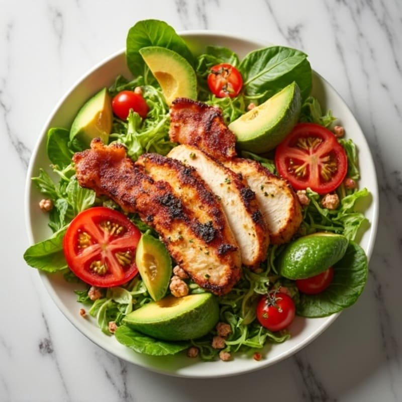 Crispy Bacon, Fresh Greens, and Juicy Tomato Salad with Creamy Avocado Dressing