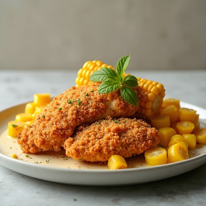 Crispy Chicken with Roasted Corn and Creamy Chili-Lime Sauce