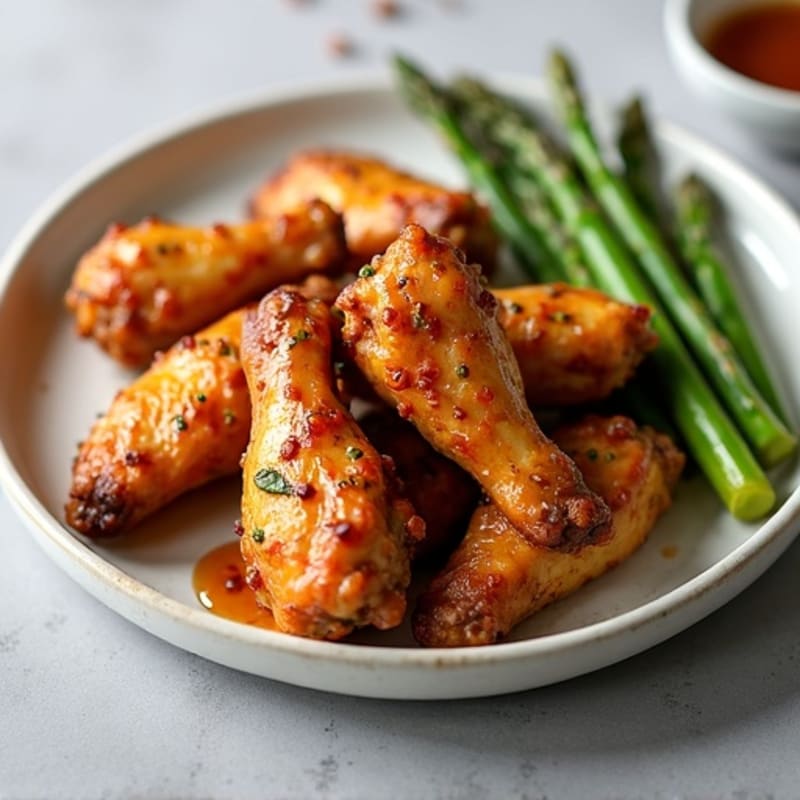 Crispy Baked Honey Garlic Chicken Wings with Roasted Asparagus