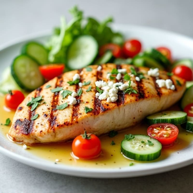 Grilled Chicken Breast with Cucumber Tomato Salad