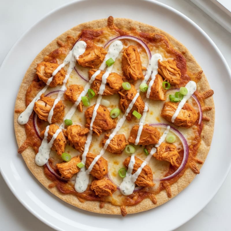 Buffalo Chicken Pizza with Ranch Drizzle