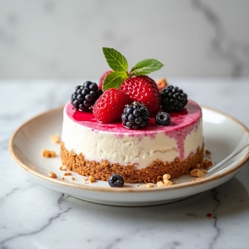 Greek Yogurt Protein Cheesecake with Mixed Berries