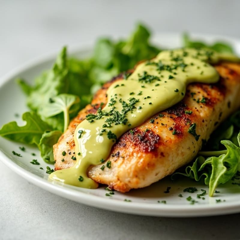 Herb-Roasted Chicken with Creamy Avocado and Mixed Greens