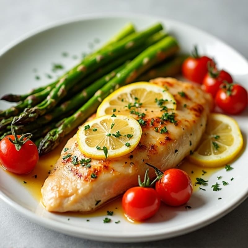 Sheet Pan Lemon Garlic Chicken with Roasted Asparagus and Cherry Tomatoes