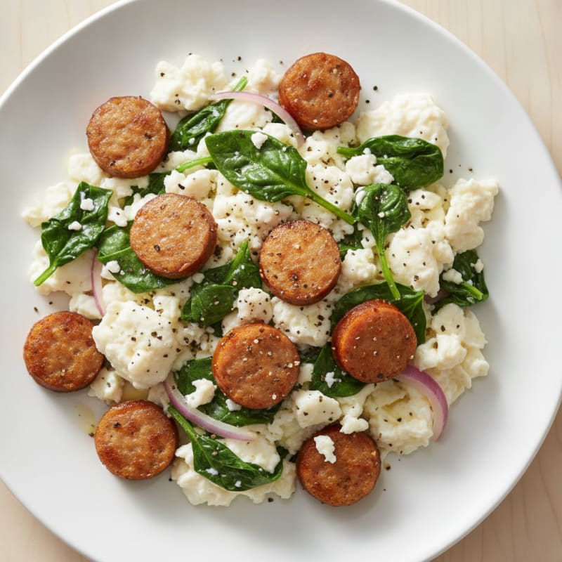 Egg White and Spinach Scramble with Turkey Sausage