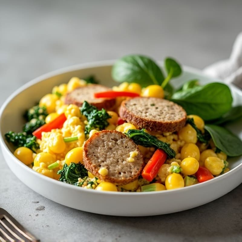 Egg White and Chicken Sausage Scramble with Spinach