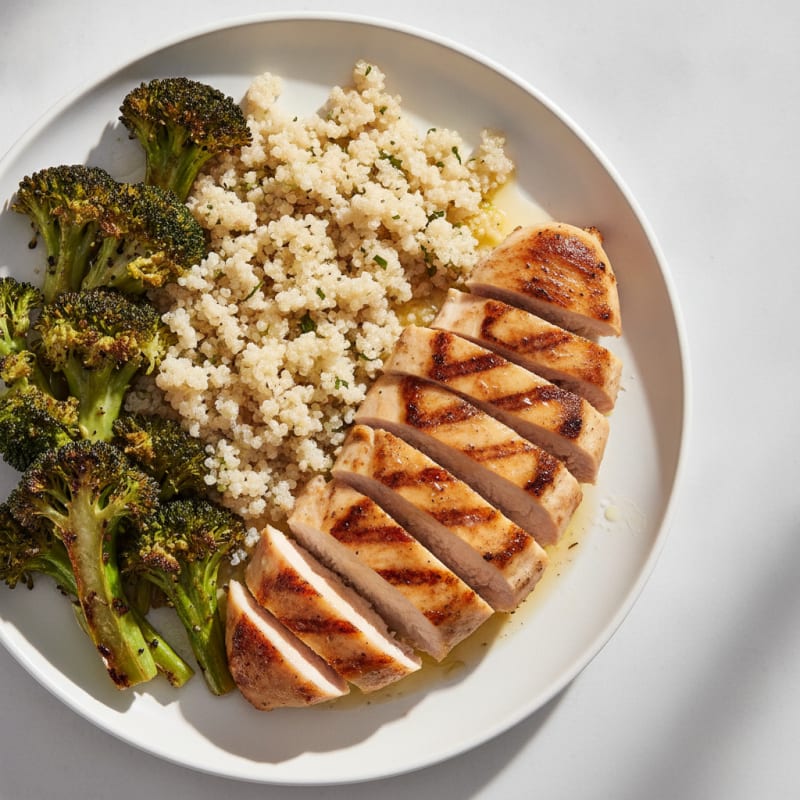 Grilled Chicken Breast with Quinoa and Roasted Broccoli