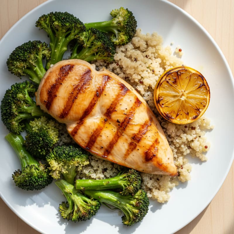 Grilled Chicken Breast with Quinoa and Roasted Broccoli