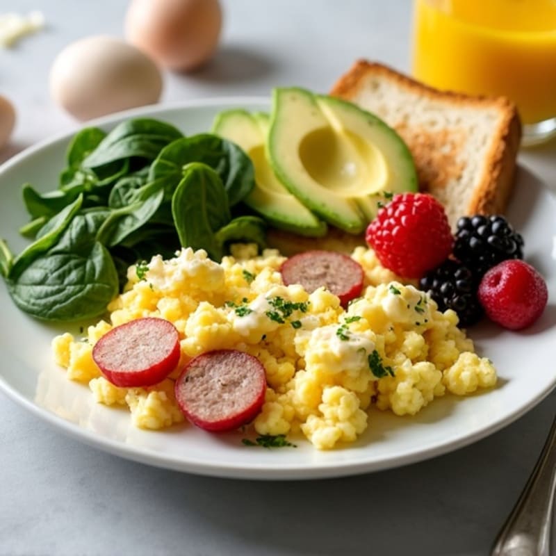 Egg White Scramble with Turkey Sausage and Spinach, Toast & Avocado Side