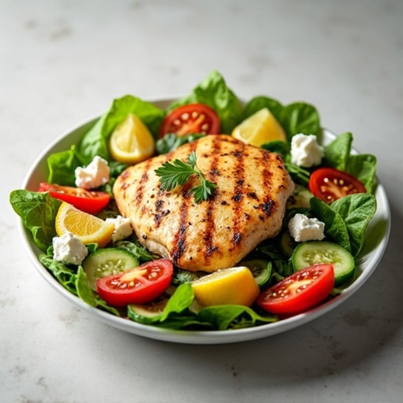 Lemon Herb Grilled Chicken with Crisp Vegetable and Feta Salad